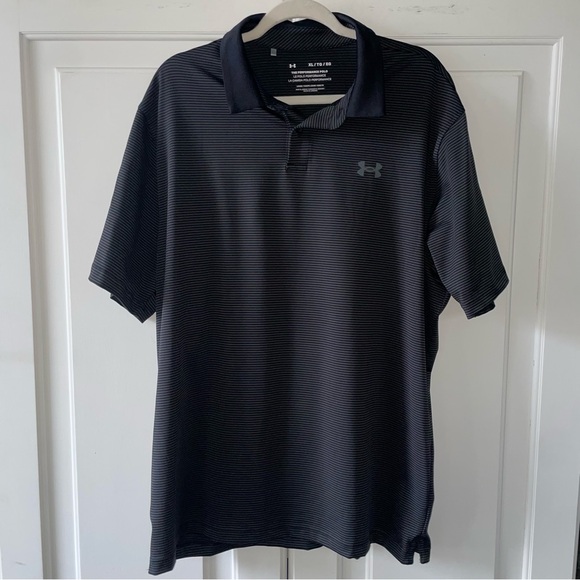 Under Armour The Performance Polo Black and Grey Stripes - Picture 1 of 5